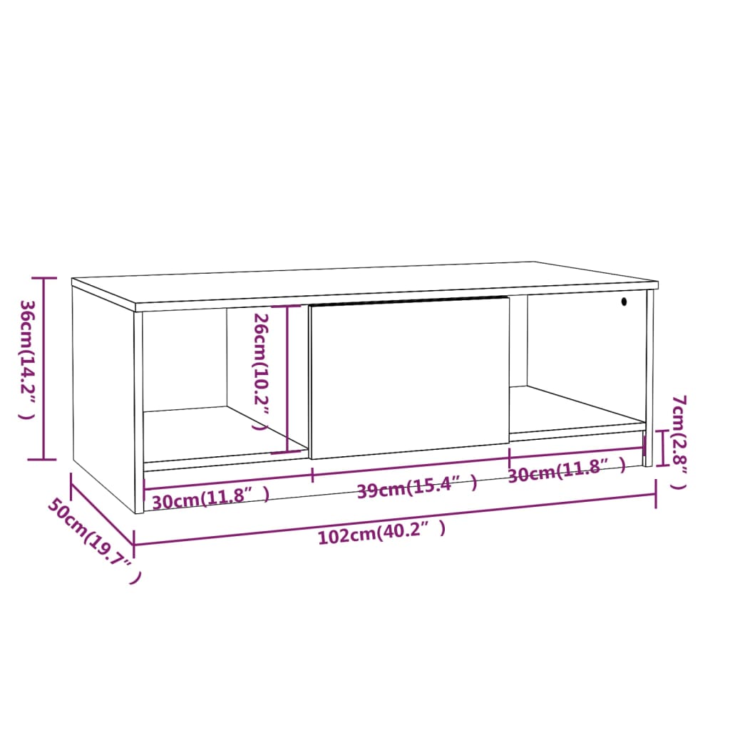 Couchtisch Weiß 102x50x36 cm Holzwerkstoff