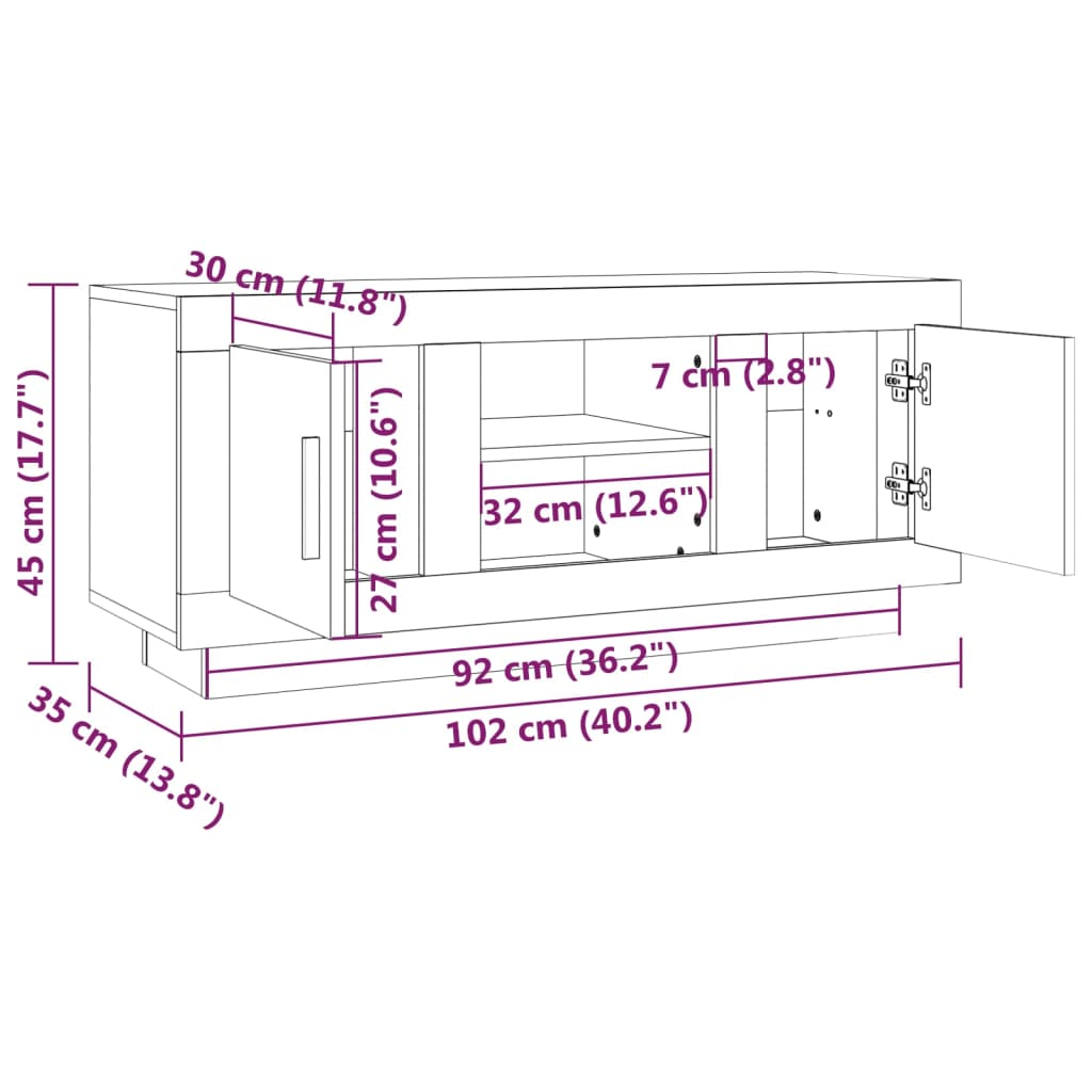 TV-Schrank Betongrau 102x35x45 cm Holzwerkstoff