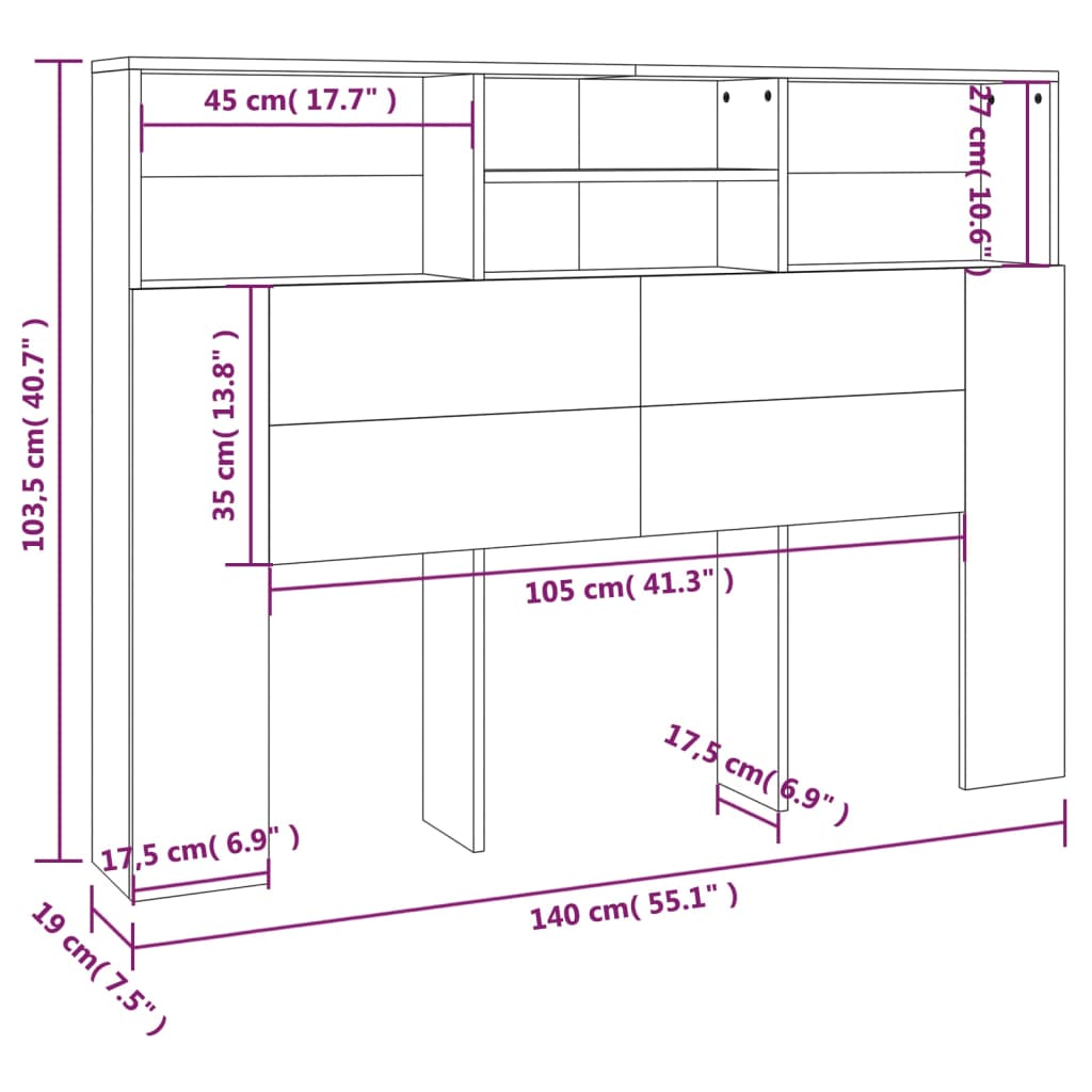 Kopfteilschrank Sonoma-Eiche 140 x 19 x 103,5 cm
