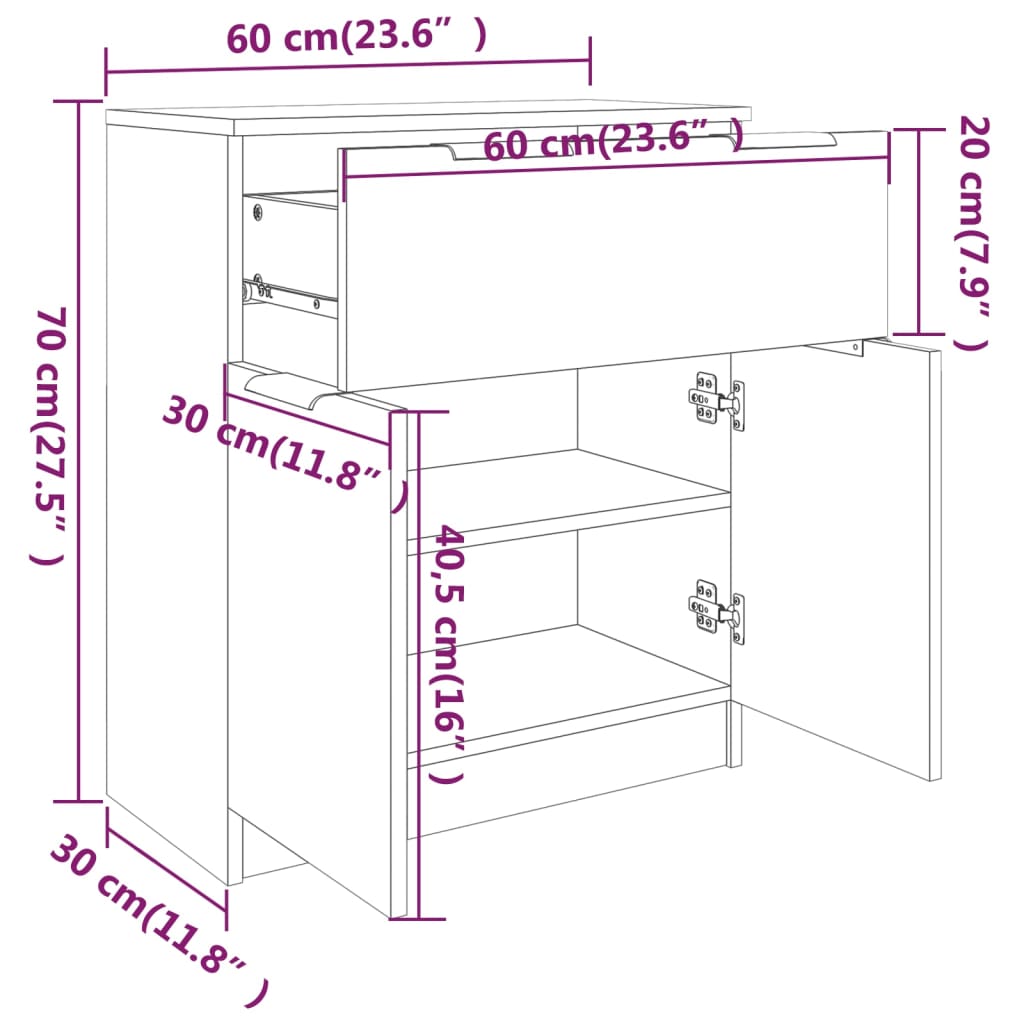 Sideboard Grau Sonoma 60x30x70 cm Holzwerkstoff