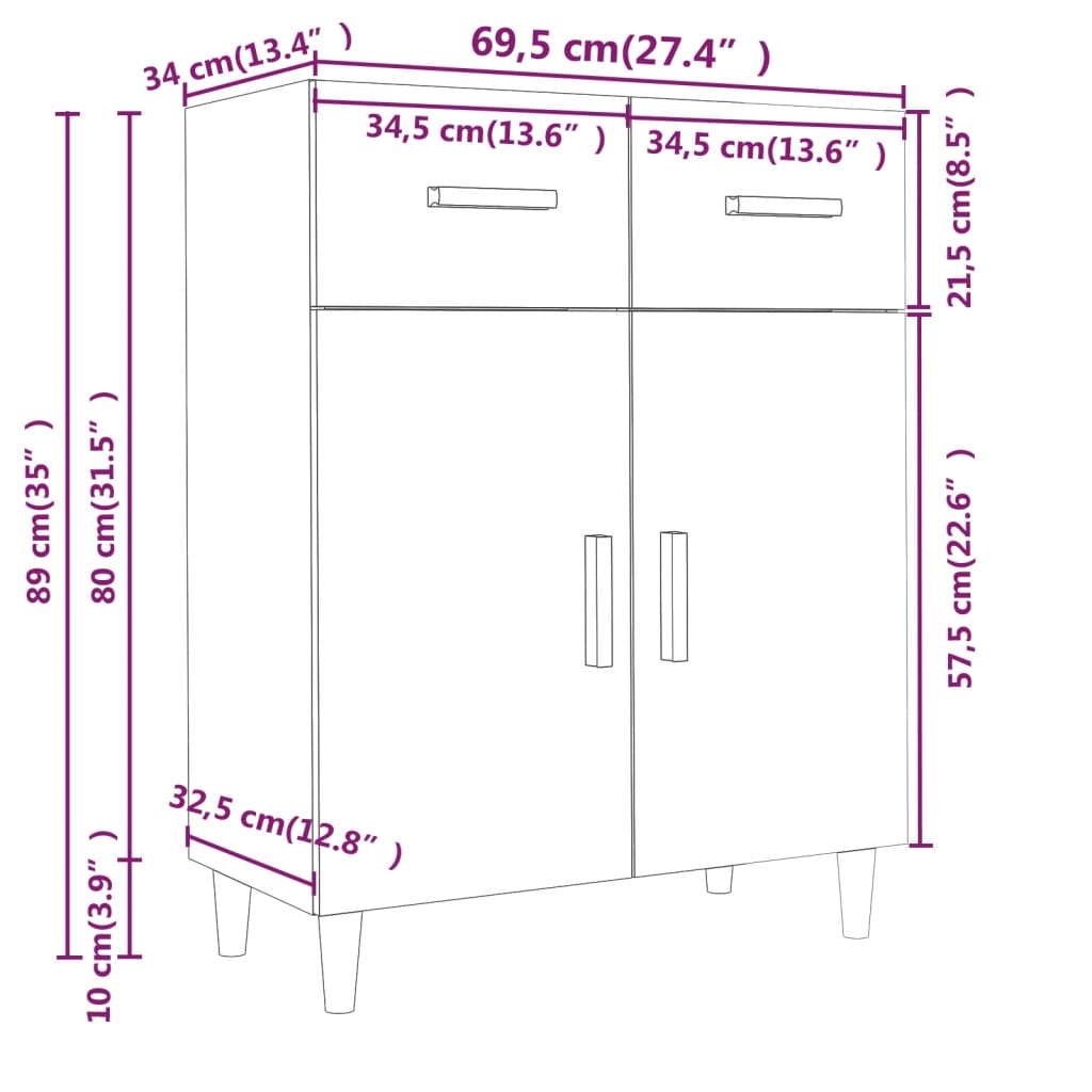 Sideboard Betongrau 69,5x34x89 cm Holzwerkstoff