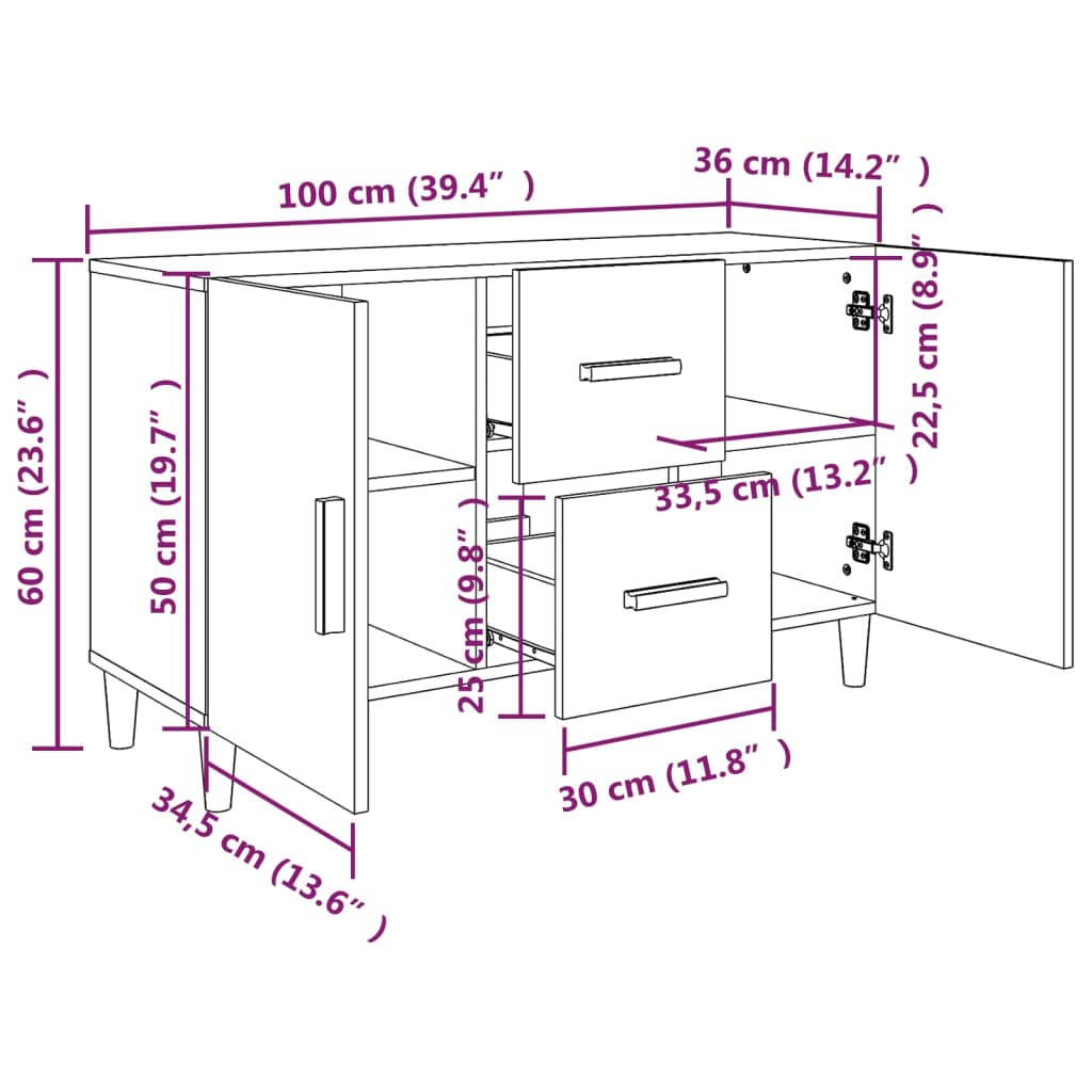 Sideboard Betongrau 100x36x60 cm Holzwerkstoff