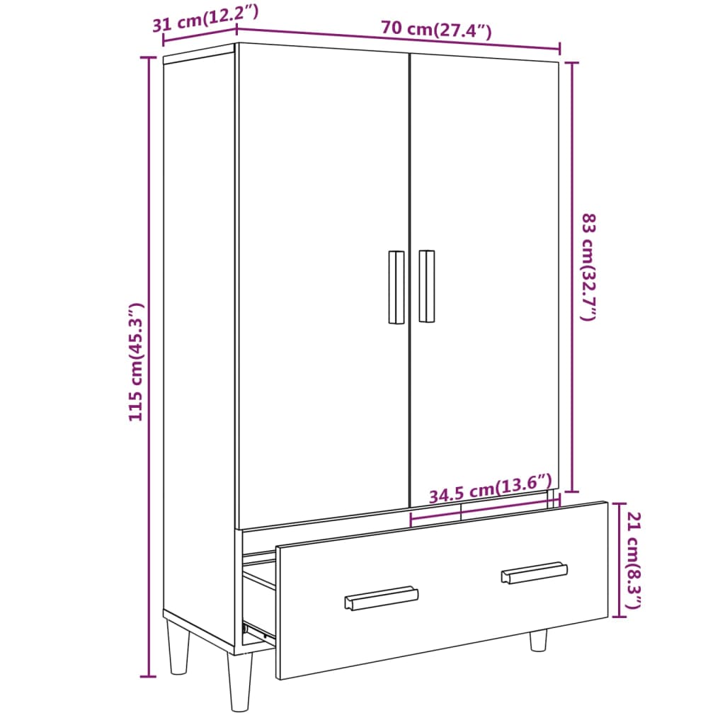 Highboard Betongrau 70x31x115 cm Holzwerkstoff
