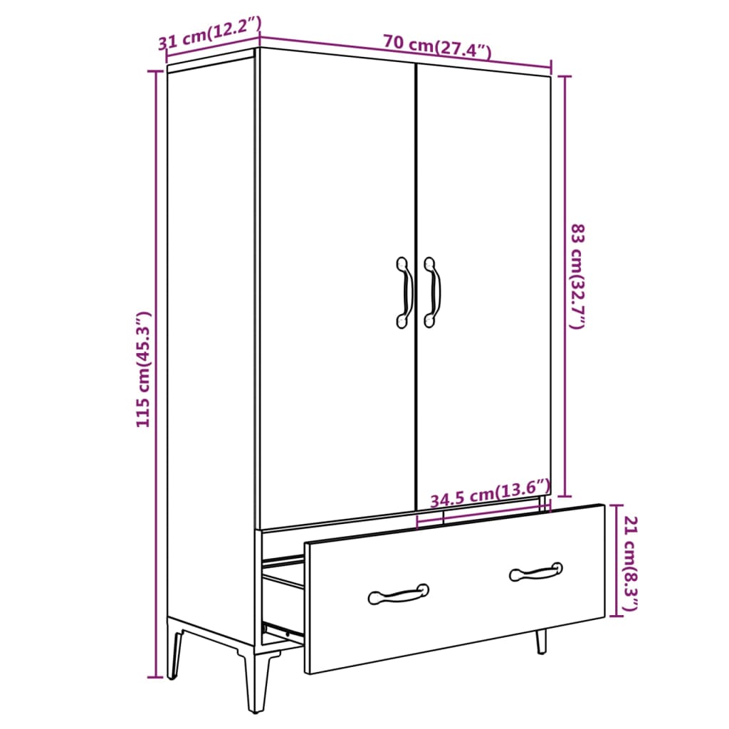 Highboard Sonoma-Eiche 70x31x115 cm Holzwerkstoff