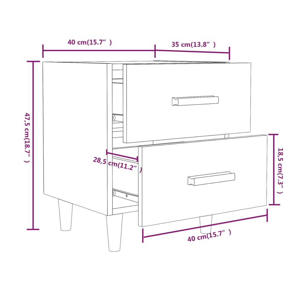 Nachttische 2 Stk. Grau Sonoma 40x35x47,5 cm