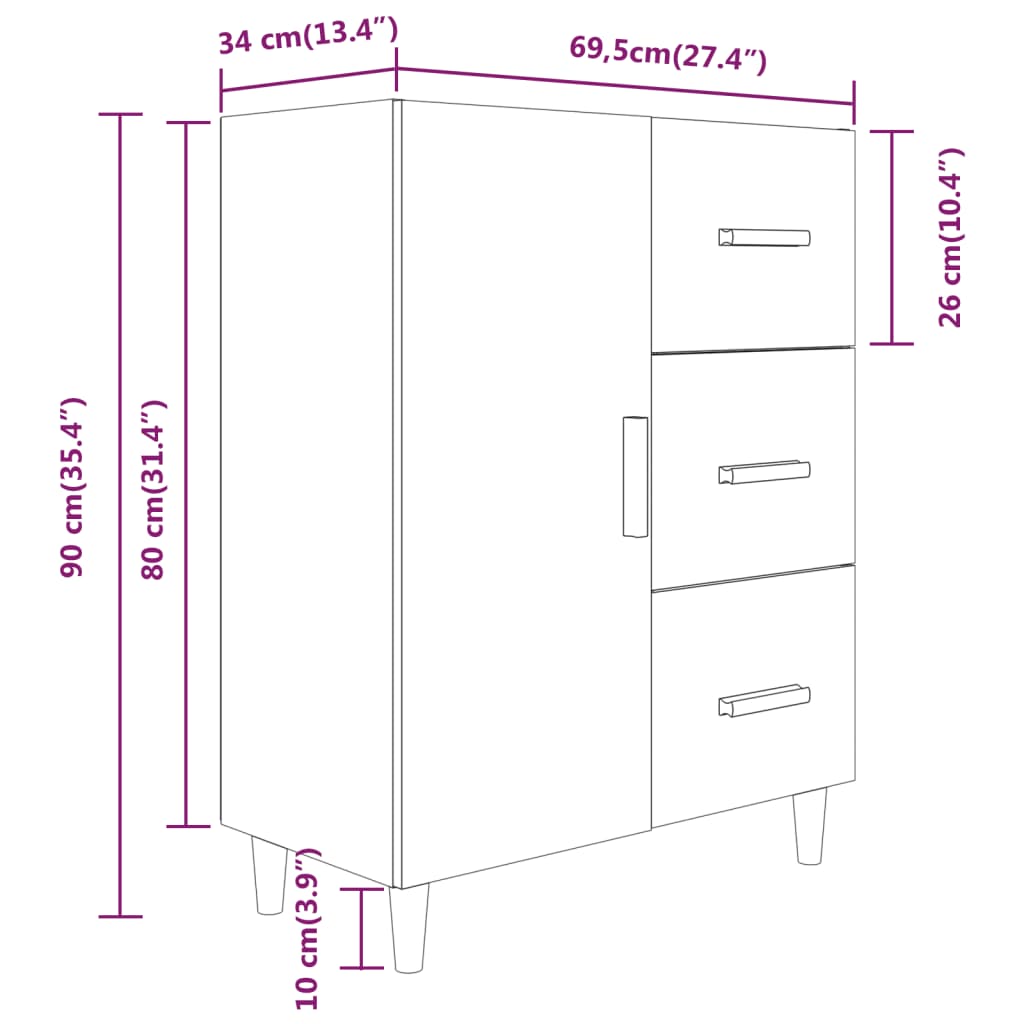 Sideboard Grau Sonoma 69,5x34x90 cm Holzwerkstoff