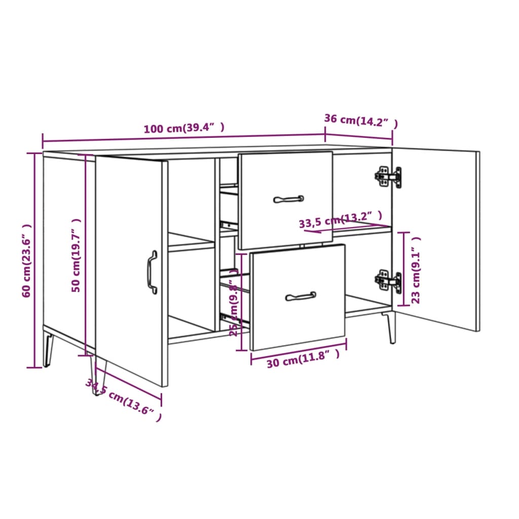 Sideboard Grau Sonoma 100x36x60 cm Holzwerkstoff