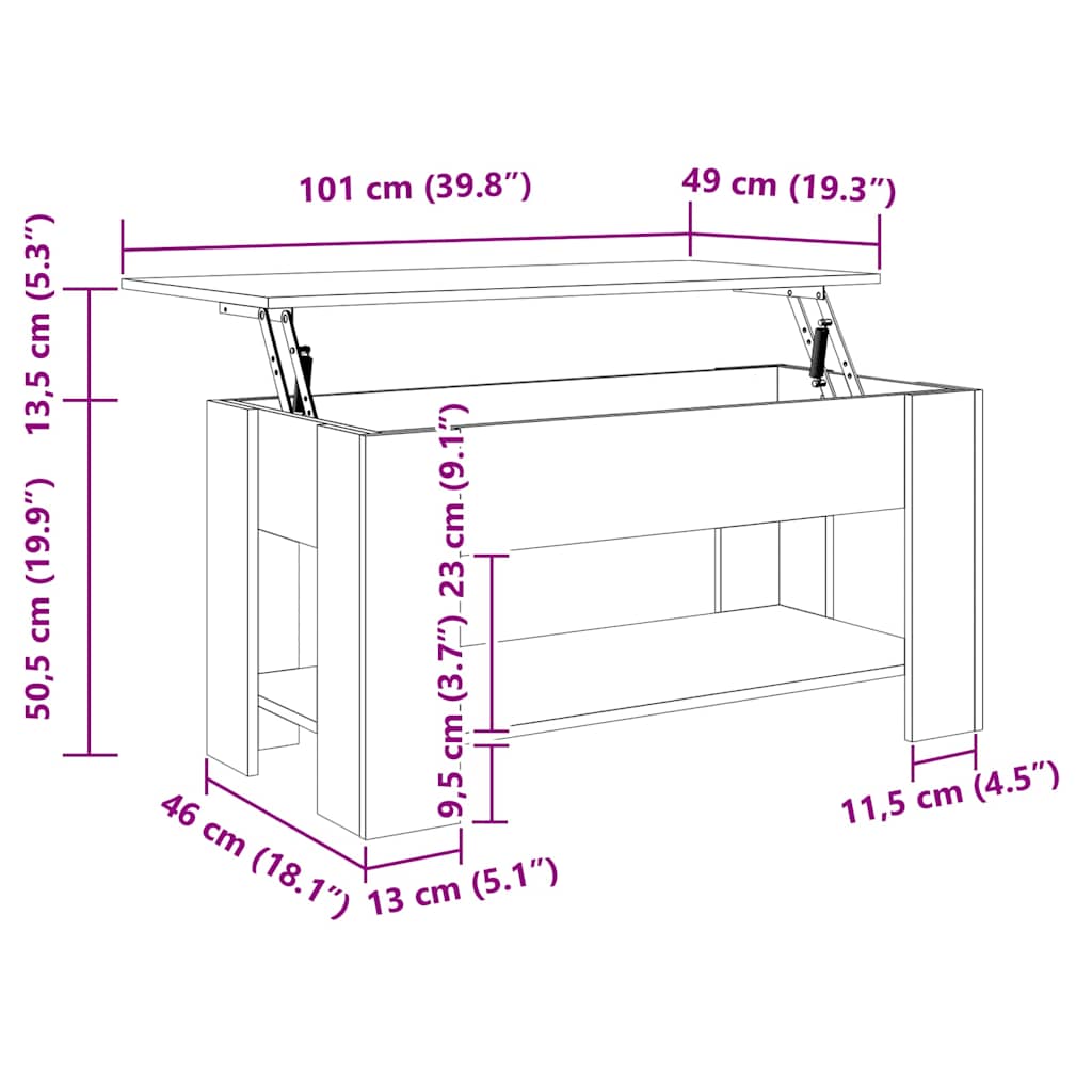 Couchtisch Grau Sonoma 101x49x52 cm Holzwerkstoff