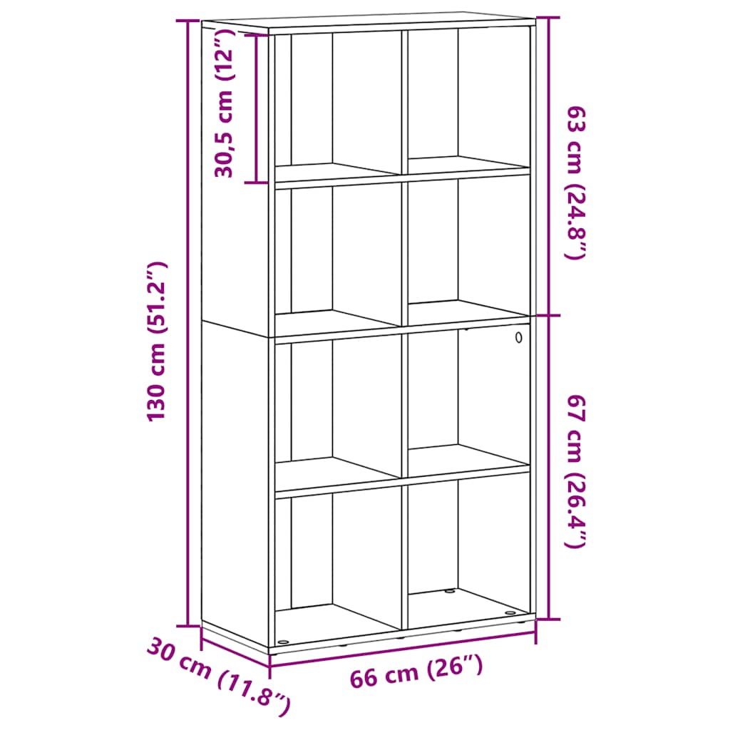 Bücherregal/Sideboard Räuchereiche 66×30×130 cm Holzwerkstoff