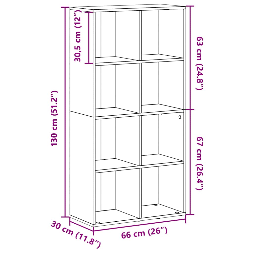 Bücherregal/Sideboard Grau Sonoma 66×30×130 cm Holzwerkstoff