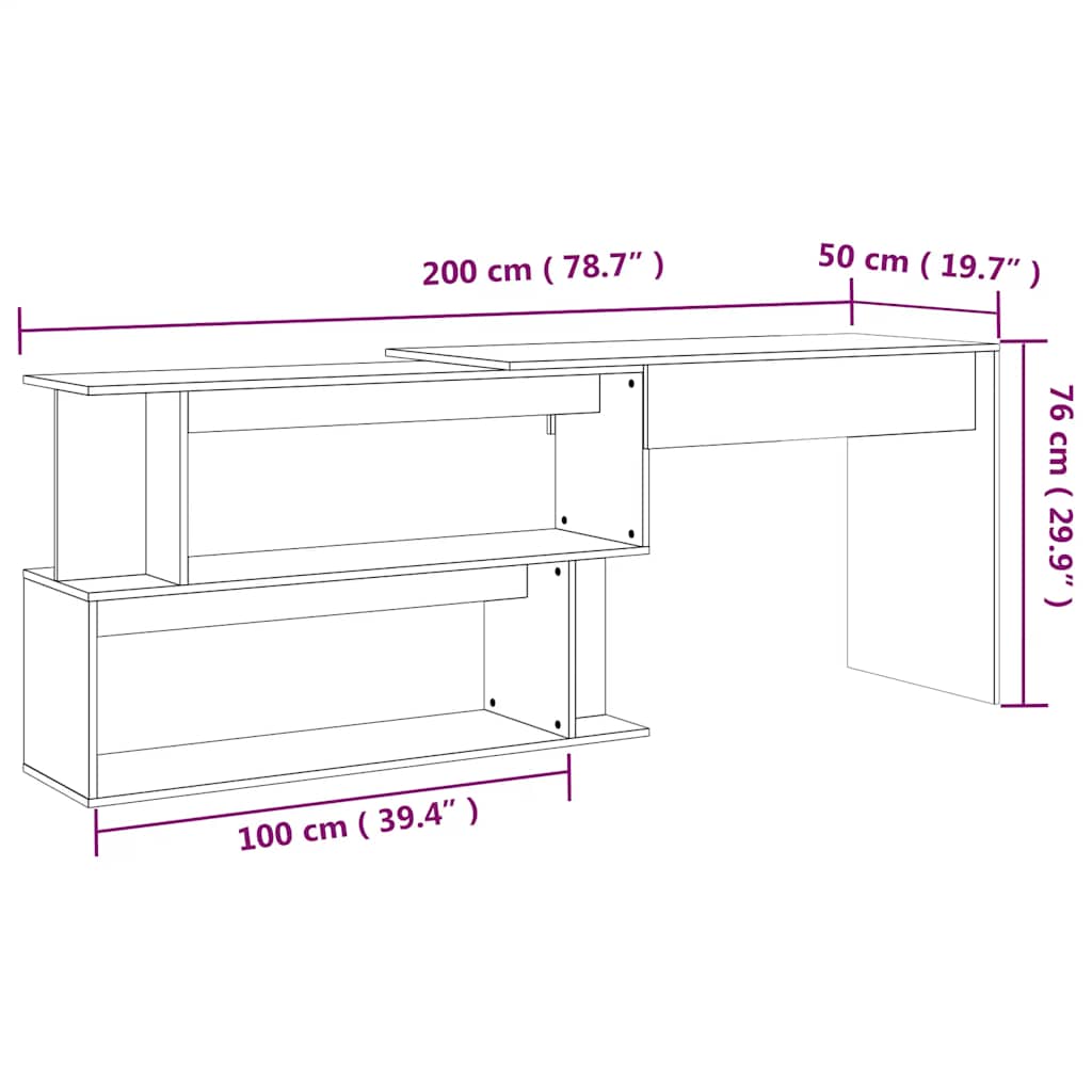 Eckschreibtisch Räuchereiche 200x50x76 cm Holzwerkstoff