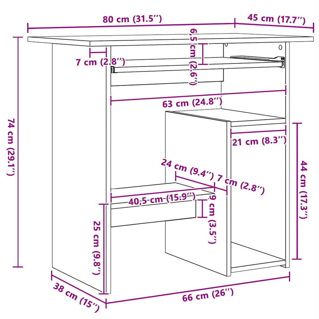 Schreibtisch Räuchereiche 80x45x74 cm Holzwerkstoff