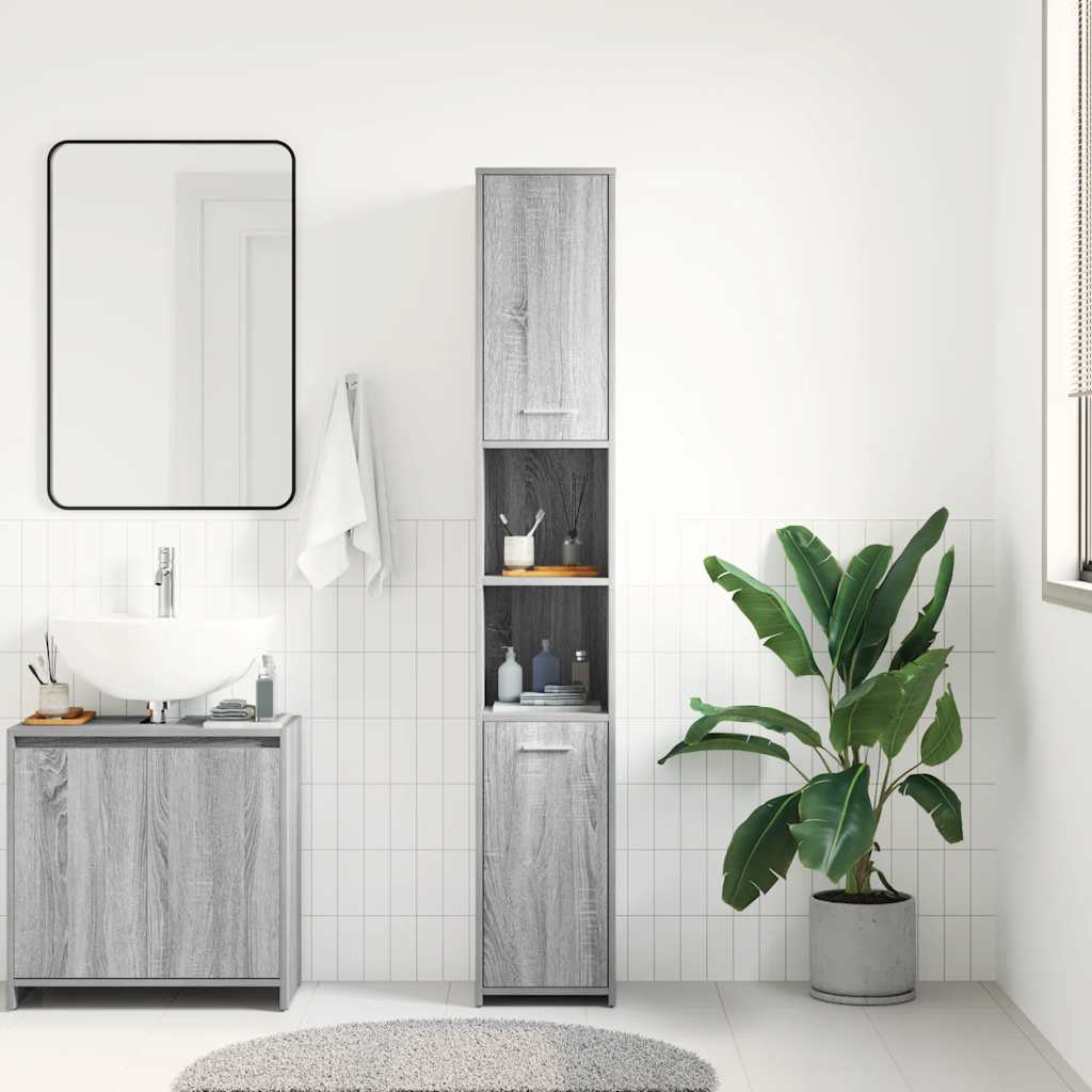 Badezimmerschrank Grau Sonoma 30x30x183,5 cm Holzwerkstoff