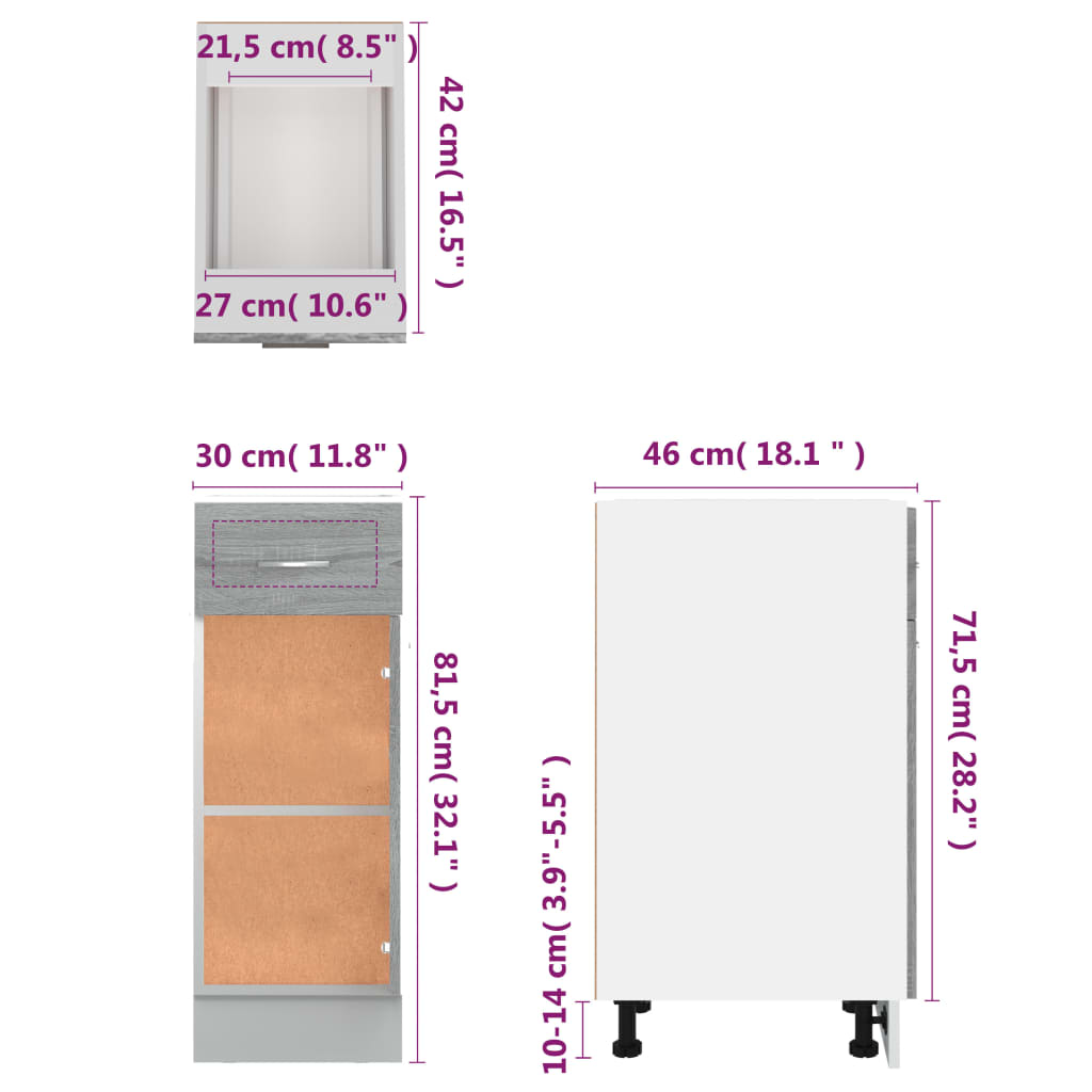 Unterschrank mit Schublade Lyon Grau Sonoma 30x46x81,5 cm