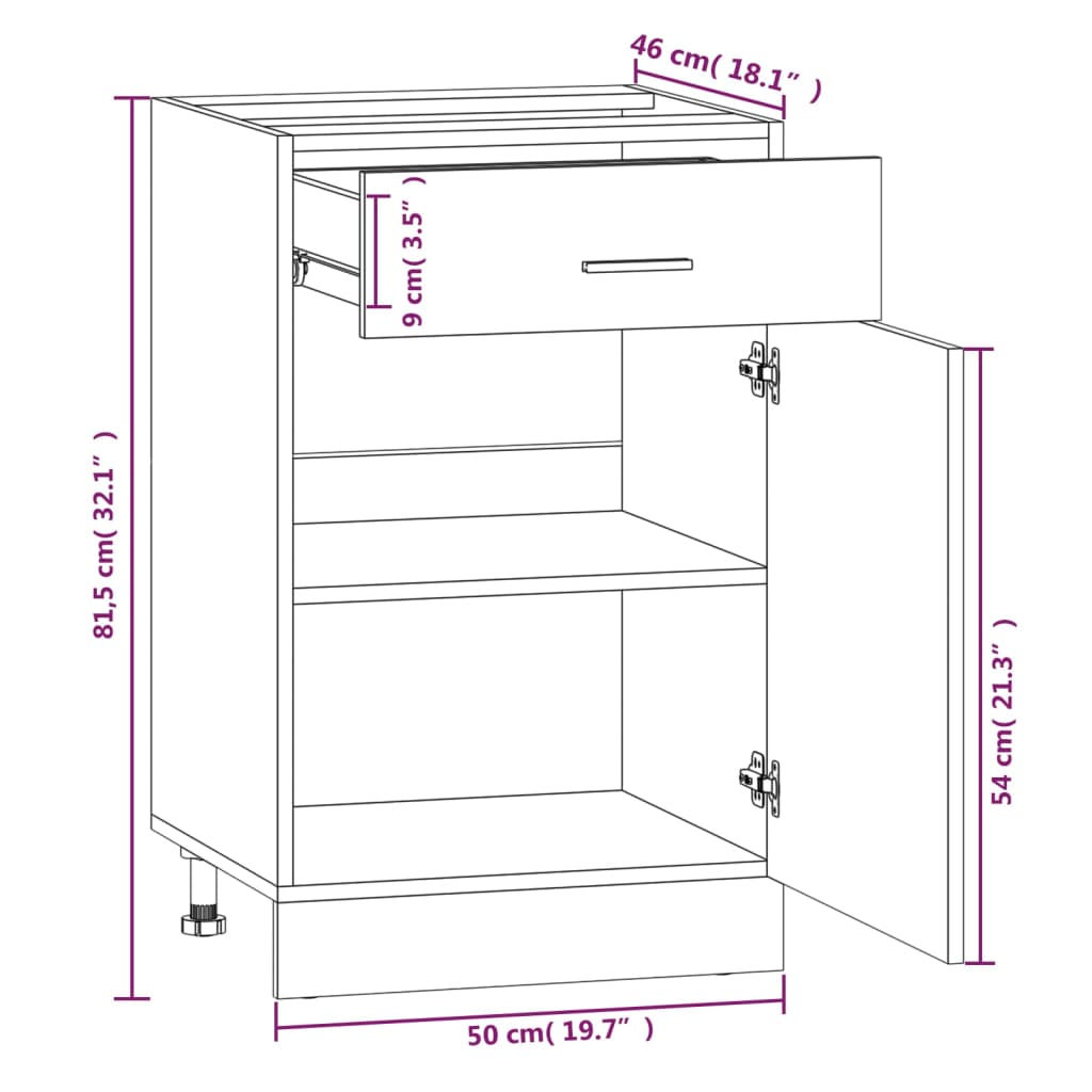 Unterschrank mit Schublade Lyon Räuchereiche 50x46x81,5 cm