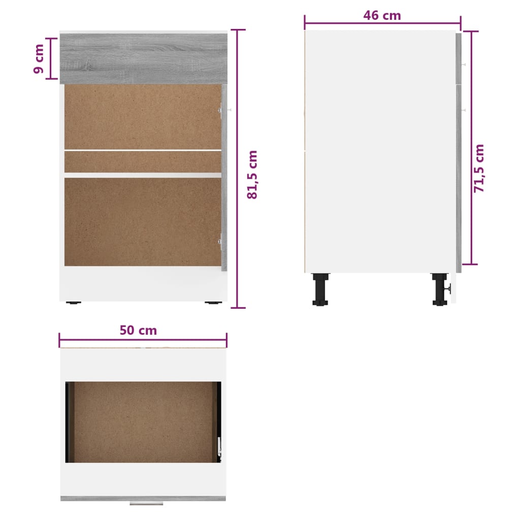 Unterschrank mit Schublade Lyon Grau Sonoma 50x46x81,5 cm