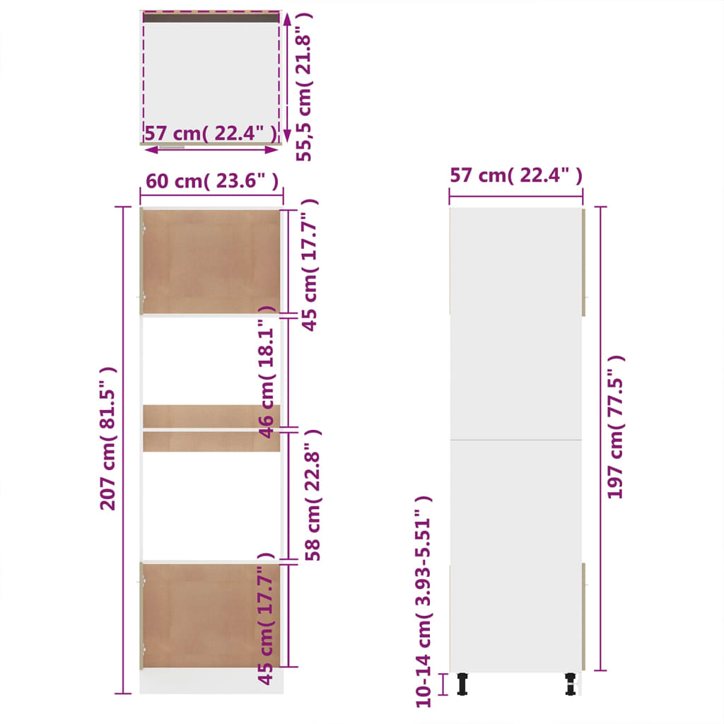Mikrowellenumbauschrank Lyon Braun Eichen-Optik 60x57x207 cm