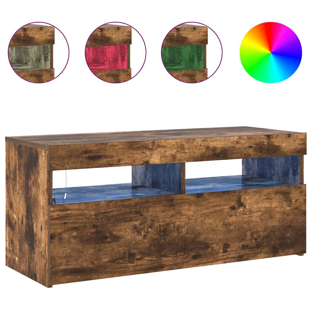 TV-Schrank mit LED-Leuchten Räuchereiche 90x35x40 cm