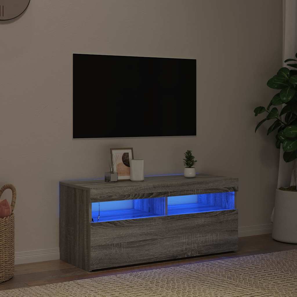 TV-Schrank mit LED-Leuchten Grau Sonoma 90x35x40 cm