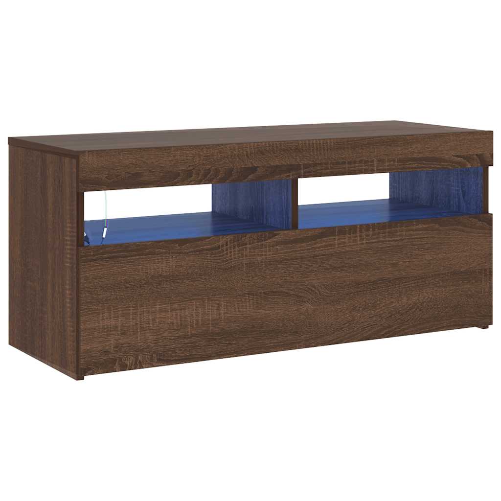 TV-Schrank mit LED-Leuchten Braun Eichen-Optik 90x35x40 cm