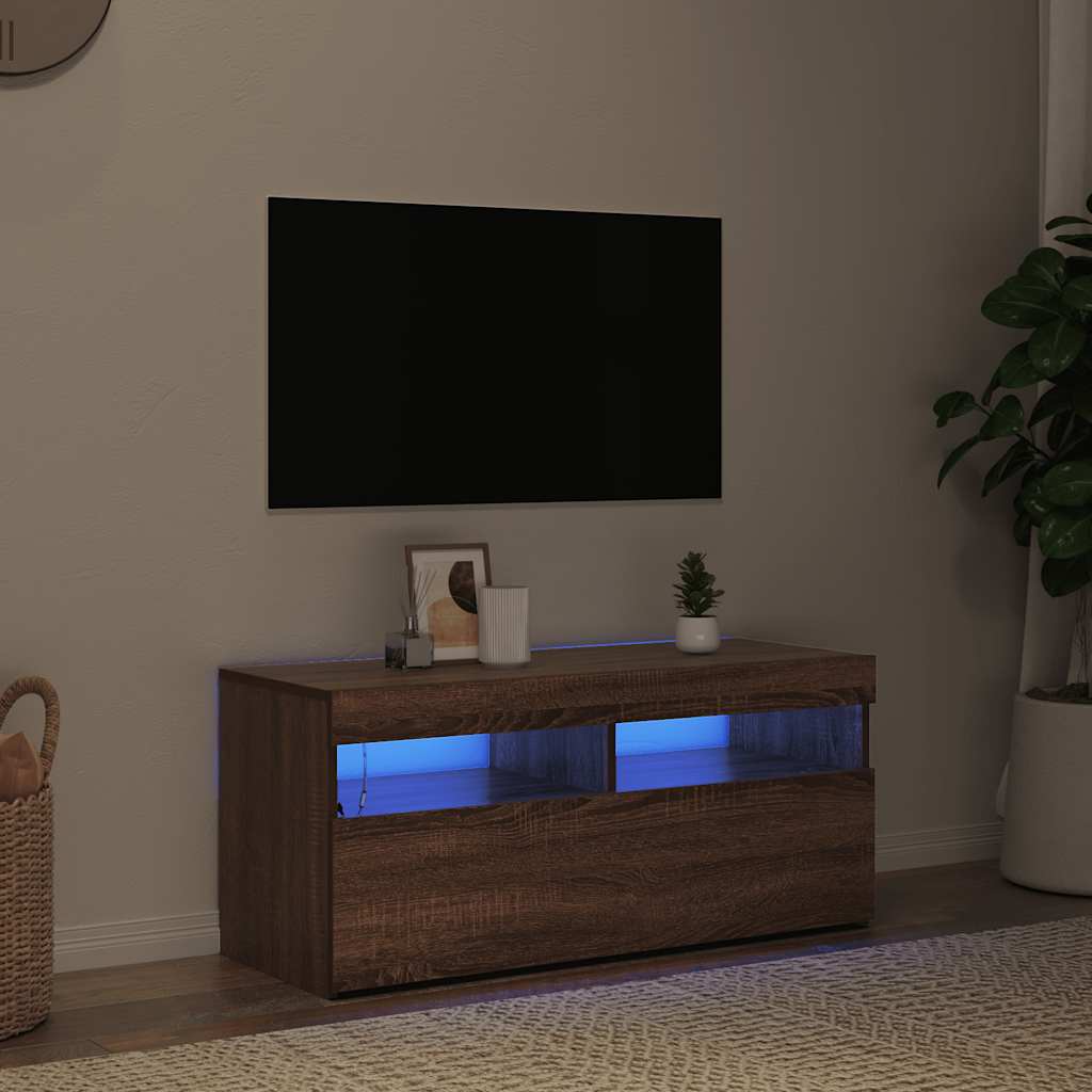 TV-Schrank mit LED-Leuchten Braun Eichen-Optik 90x35x40 cm