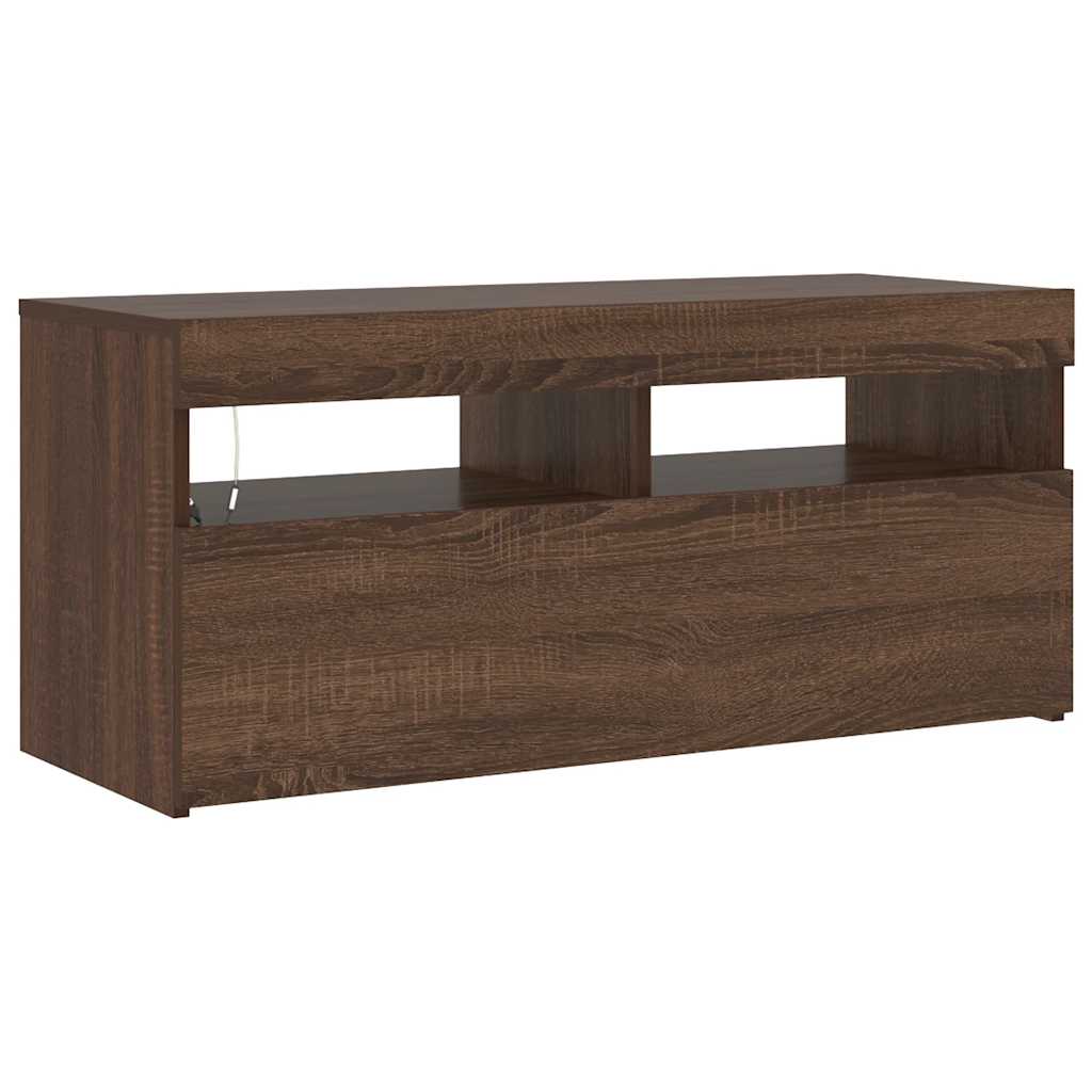 TV-Schrank mit LED-Leuchten Braun Eichen-Optik 90x35x40 cm