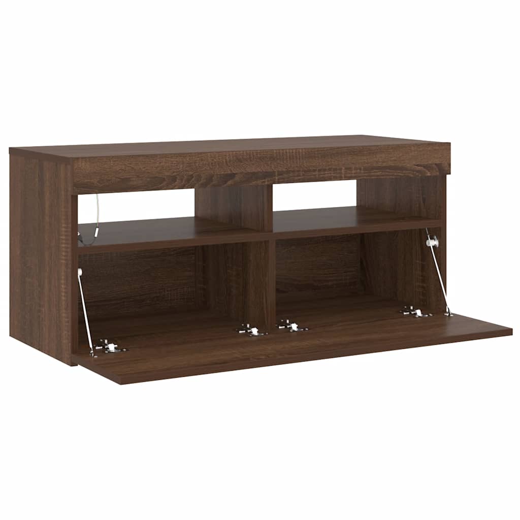 TV-Schrank mit LED-Leuchten Braun Eichen-Optik 90x35x40 cm