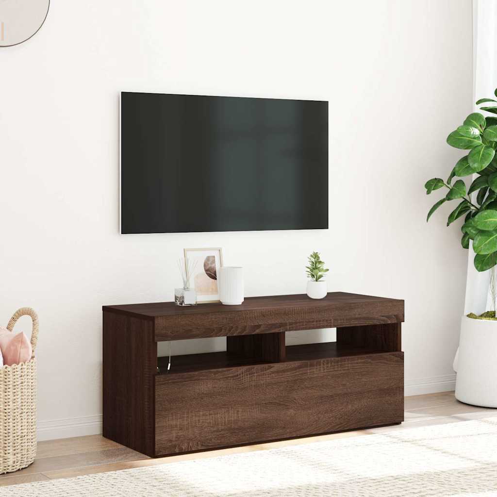 TV-Schrank mit LED-Leuchten Braun Eichen-Optik 90x35x40 cm