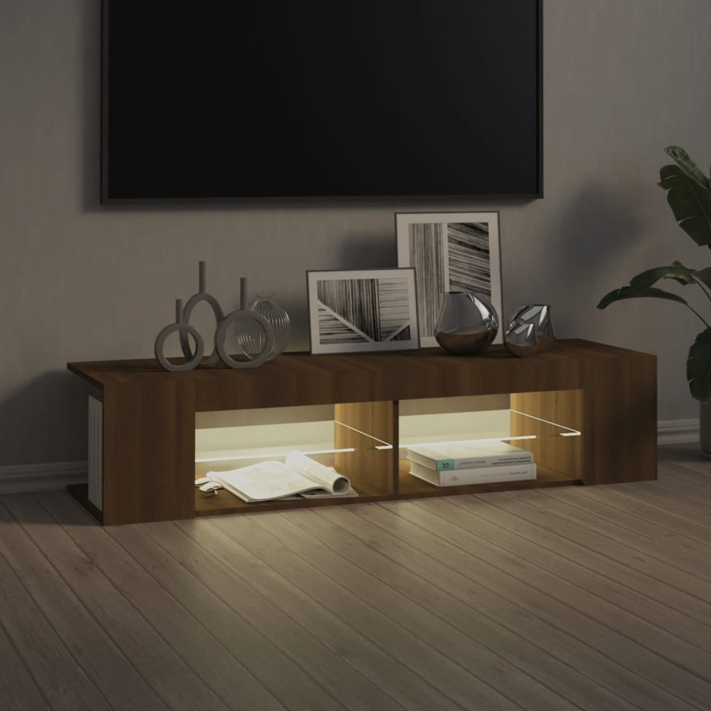 TV-Schrank mit LED-Leuchten Braun Eichen-Optik 135x39x30 cm