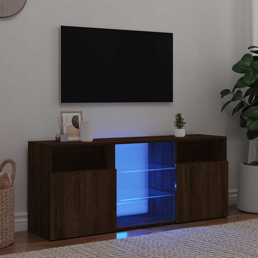 TV-Schrank mit LED-Leuchten Braun Eichen-Optik 120x30x50 cm