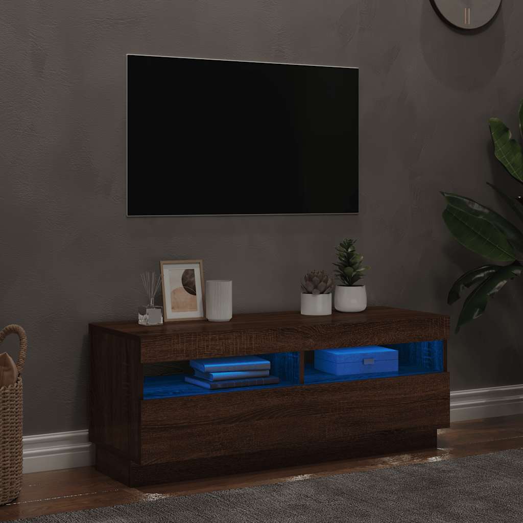 TV-Schrank mit LED-Leuchten Braun Eichen-Optik 100x35x40 cm