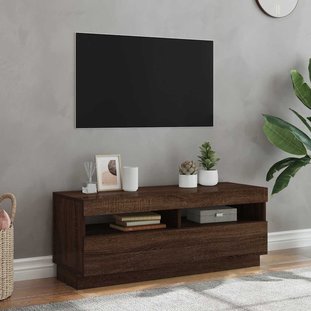 TV-Schrank mit LED-Leuchten Braun Eichen-Optik 100x35x40 cm