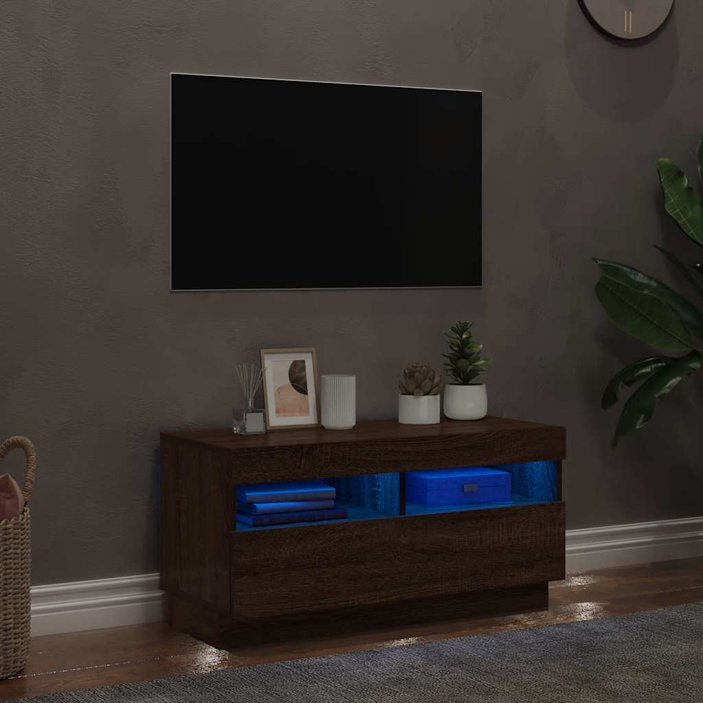 TV-Schrank mit LED-Leuchten Braun Eichen-Optik 80x35x40 cm