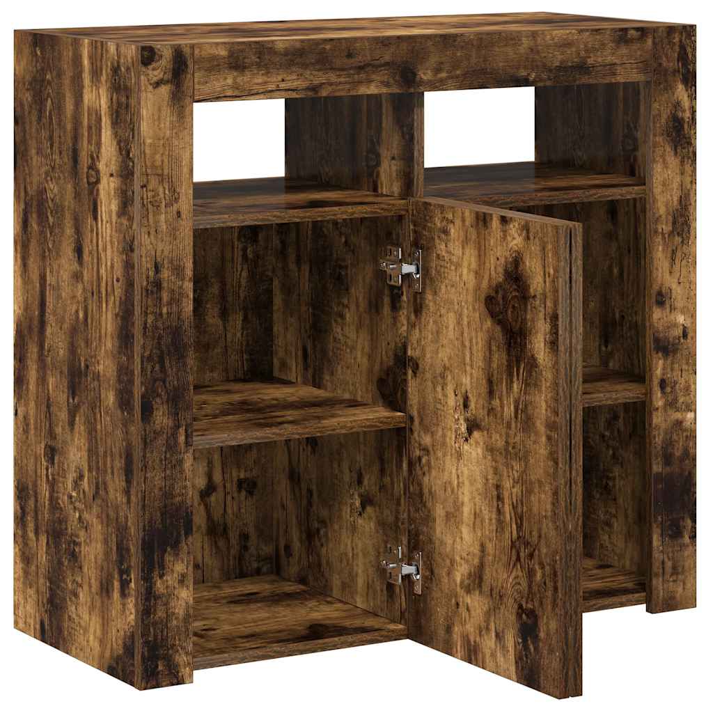 Sideboard mit LED-Beleuchtung Räuchereiche 80x35x75 cm