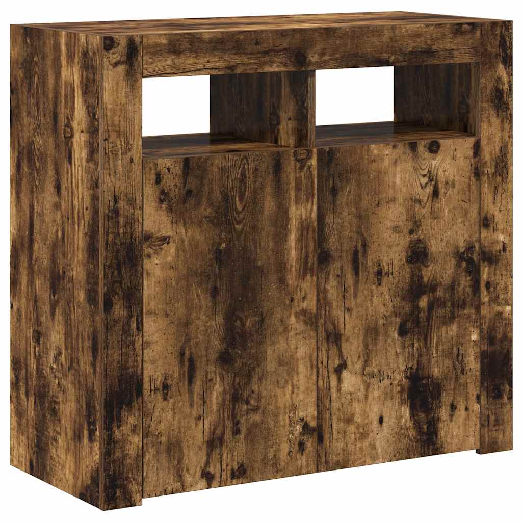 Sideboard mit LED-Beleuchtung Räuchereiche 80x35x75 cm