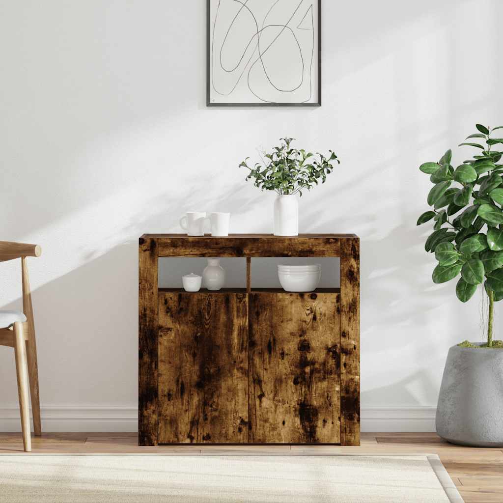 Sideboard mit LED-Beleuchtung Räuchereiche 80x35x75 cm