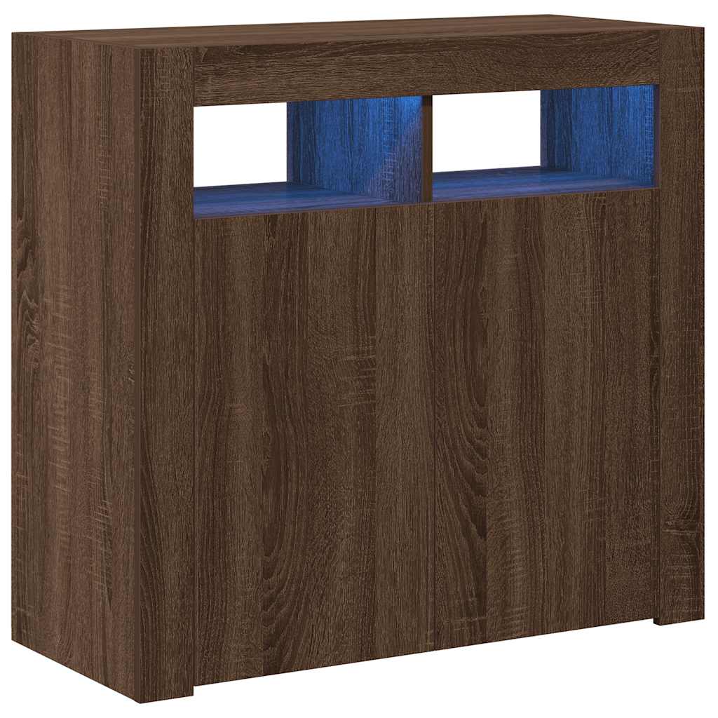 Sideboard mit LED-Beleuchtung Braun Eichen-Optik 80x35x75 cm
