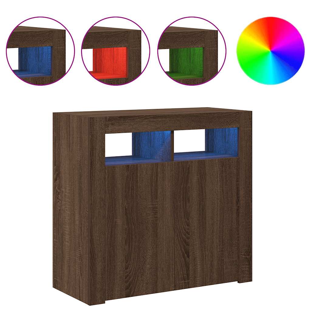Sideboard mit LED-Beleuchtung Braun Eichen-Optik 80x35x75 cm