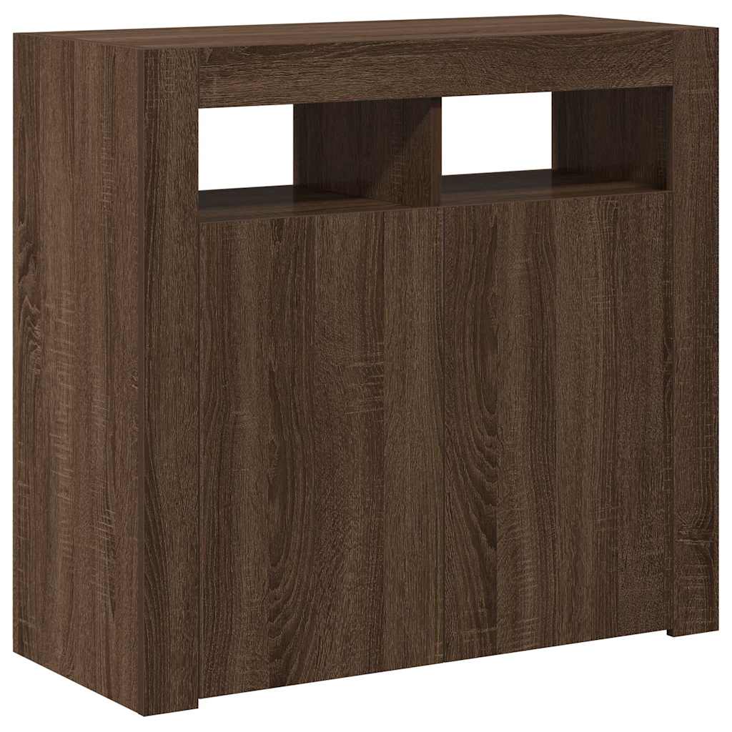 Sideboard mit LED-Beleuchtung Braun Eichen-Optik 80x35x75 cm