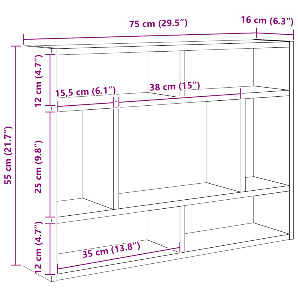 Wandregal Grau Sonoma 75x16x55 cm Holzwerkstoff