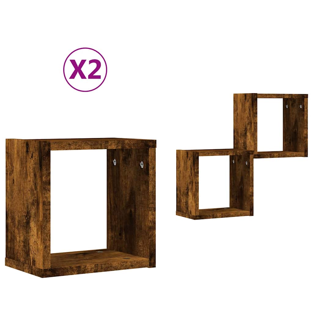 Wandregale mit Regal 2 pcs Geräucherte Eiche 26 x 15 x 26 cm