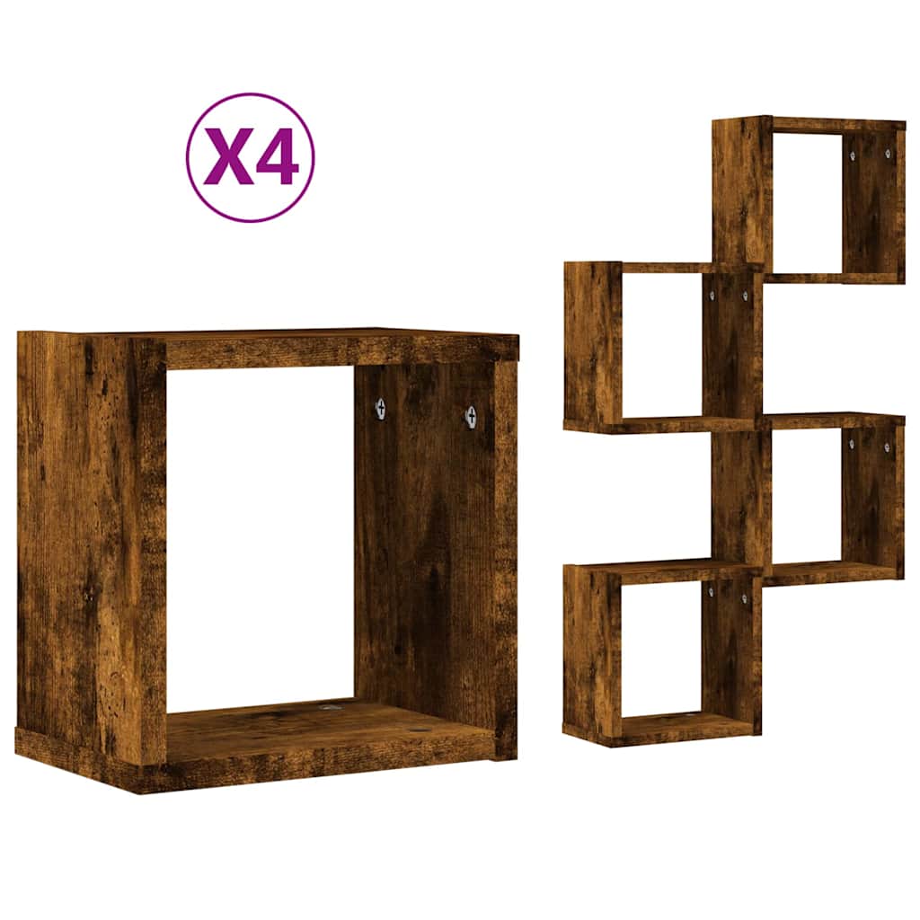 Wandregale mit Regal 4 pcs Geräucherte Eiche 26 x 15 x 26 cm