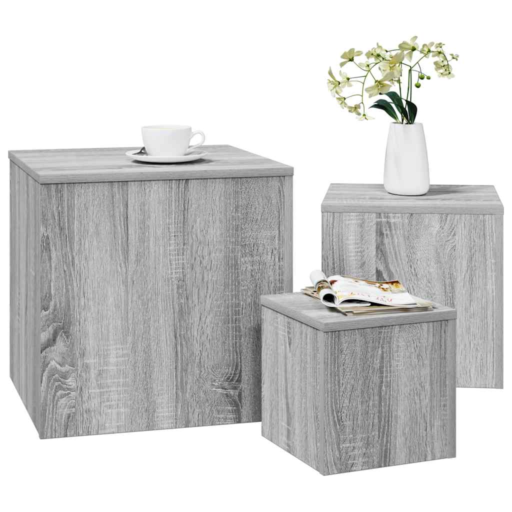 Beistelltische 3 Stk. Grau Sonoma Holzwerkstoff