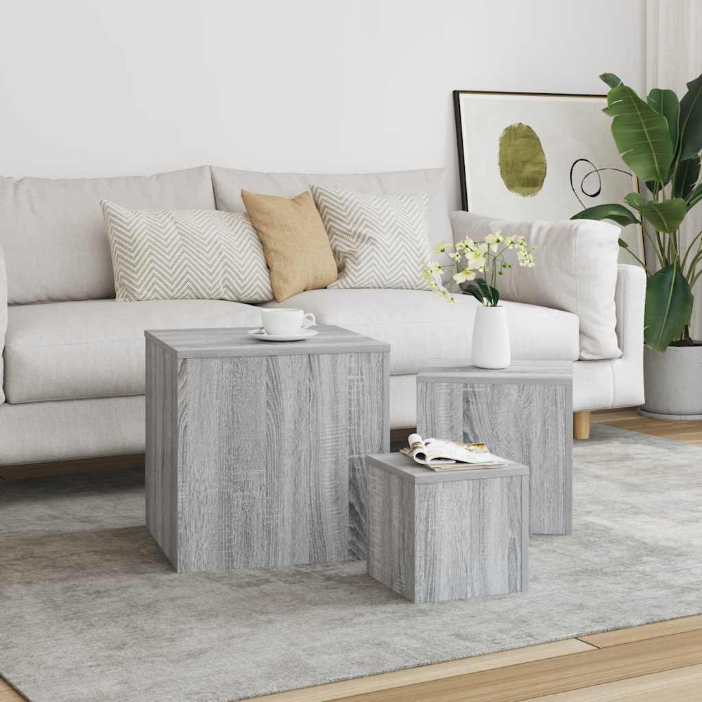 Beistelltische 3 Stk. Grau Sonoma Holzwerkstoff