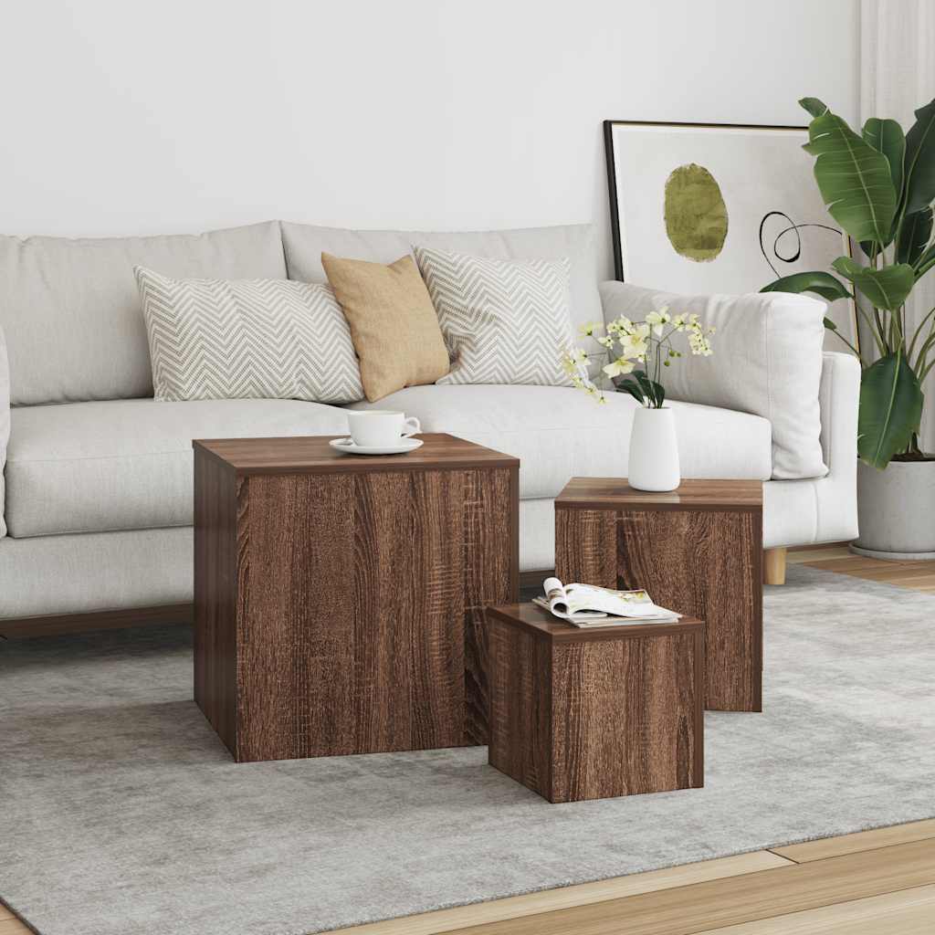 Beistelltische 3 Stk. Braun Eichen-Optik Holzwerkstoff