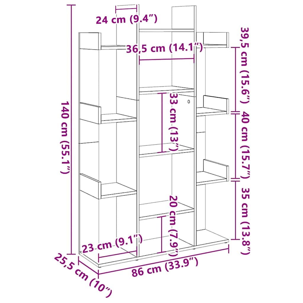 Bücherregal Räuchereiche 86x25,5x140 cm Holzwerkstoff