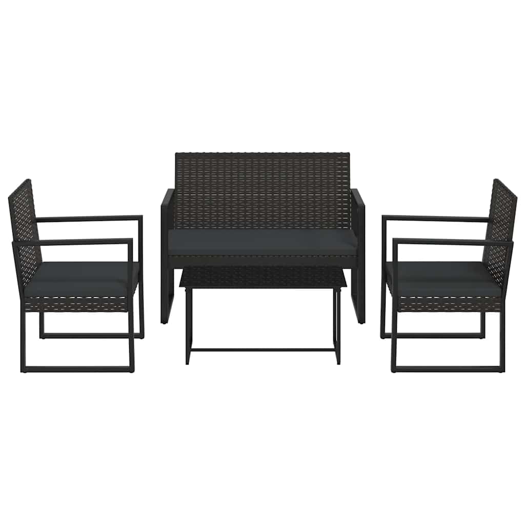 4-tlg. Garten-Lounge-Set mit Kissen Schwarz Poly Rattan