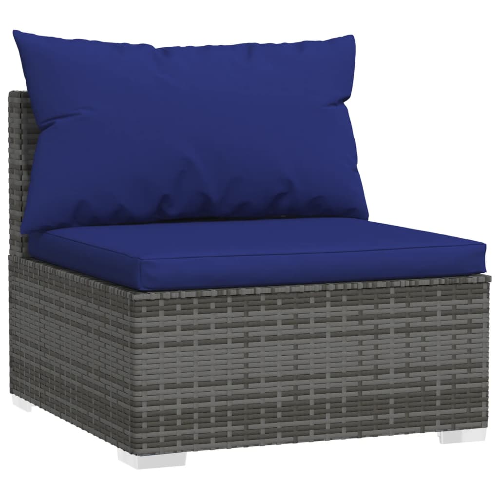 3-tlg. Garten-Lounge-Set mit Kissen Poly Rattan Grau