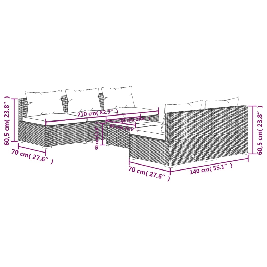 6-tlg. Garten-Lounge-Set mit Kissen Poly Rattan Schwarz