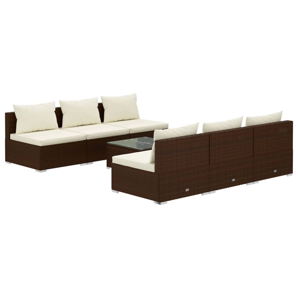 7-tlg. Garten-Lounge-Set mit Kissen Poly Rattan Braun